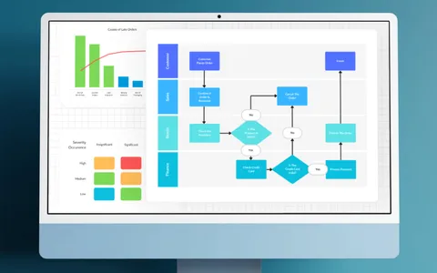 Various Lean Six Sigma charts displayed on a screen